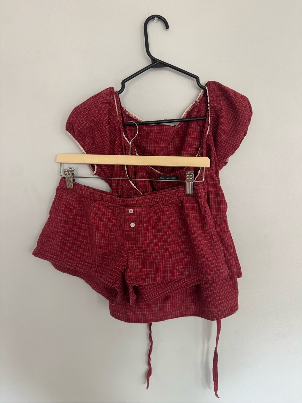 Brandy Melville Red Plaid 3 Piece Set. Two tops and shorts.